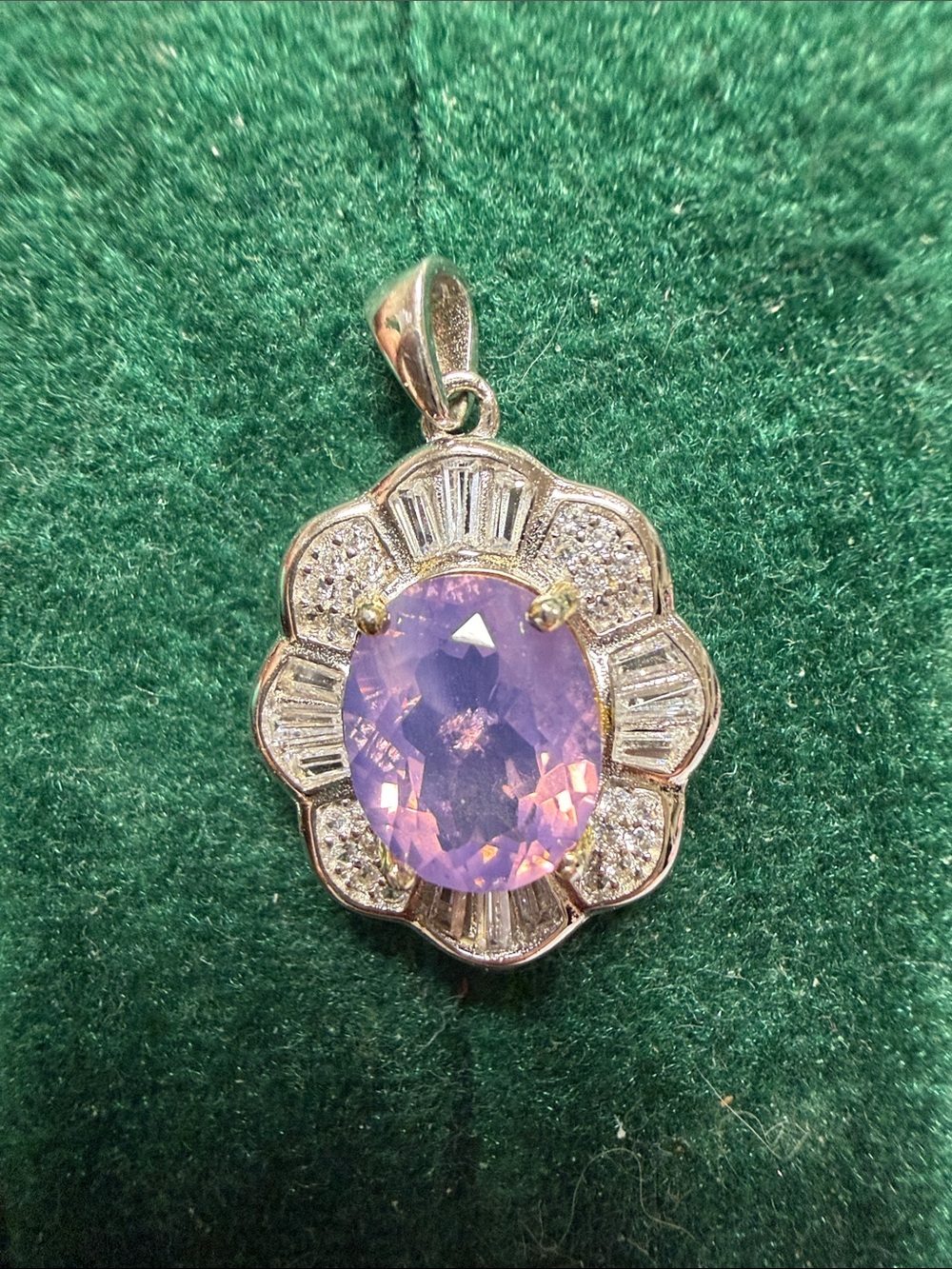 Lavender Oval Gemstone Halo Pendant Necklace